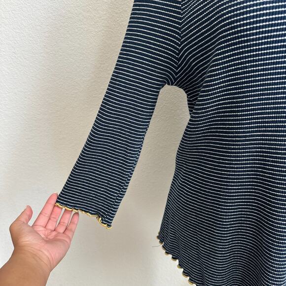 Modcloth Top 4X Plus Long Sleeve Striped Navy Blue Layer Nautical Twee Ribbed - Picture 5 of 11